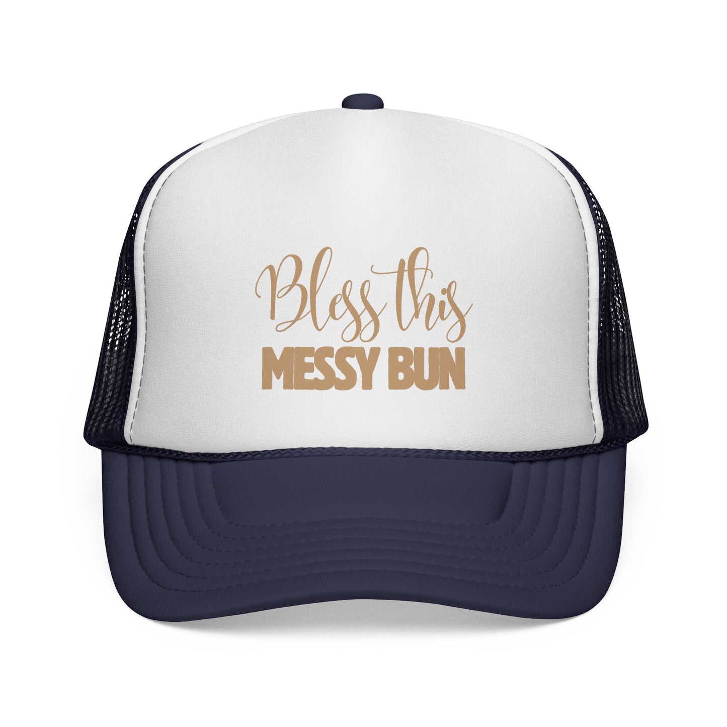 Bless This Messy Bun Foam Trucker Hat – Casual Fun Printed Design, Adjustable Fit