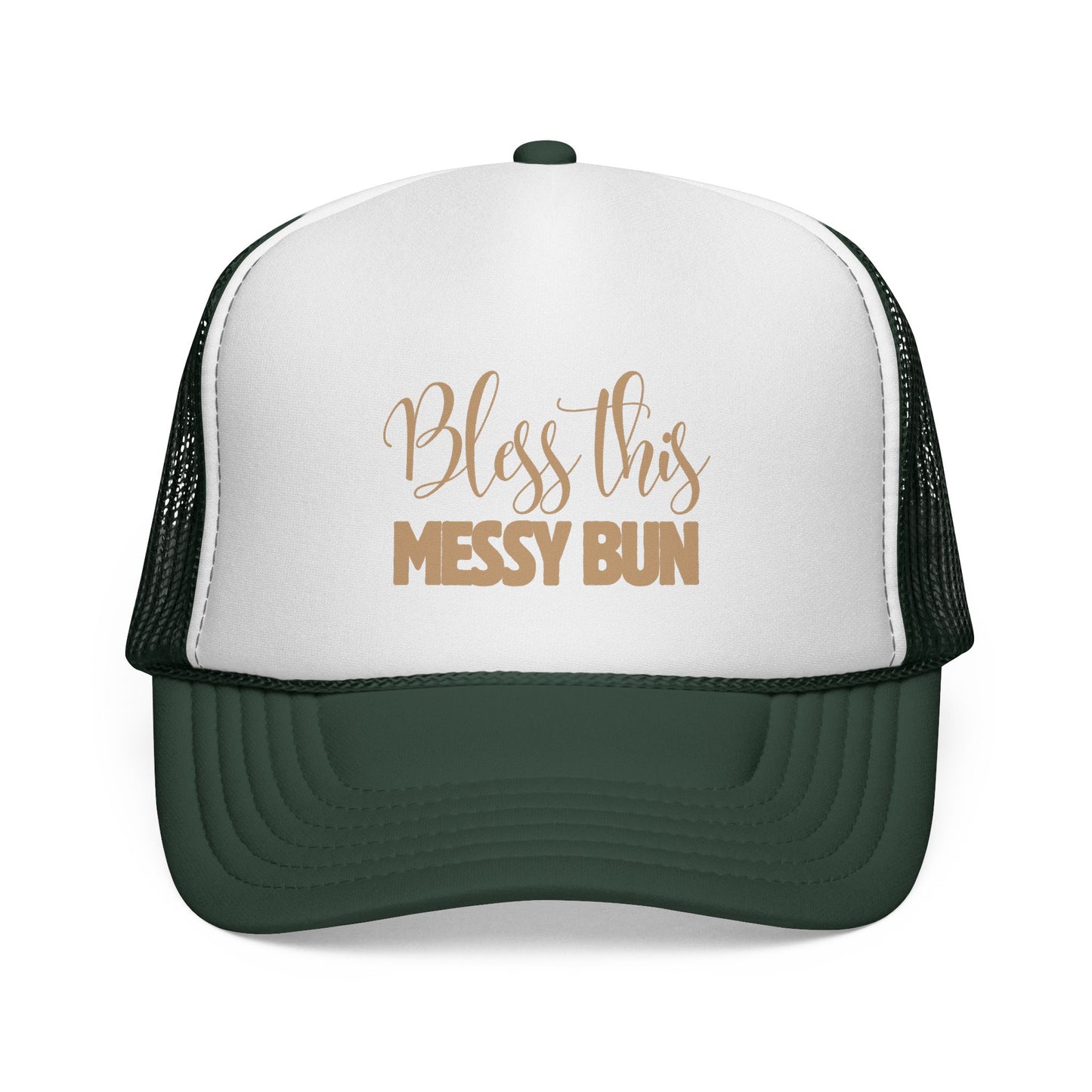 Bless This Messy Bun Foam Trucker Hat – Casual Fun Printed Design, Adjustable Fit