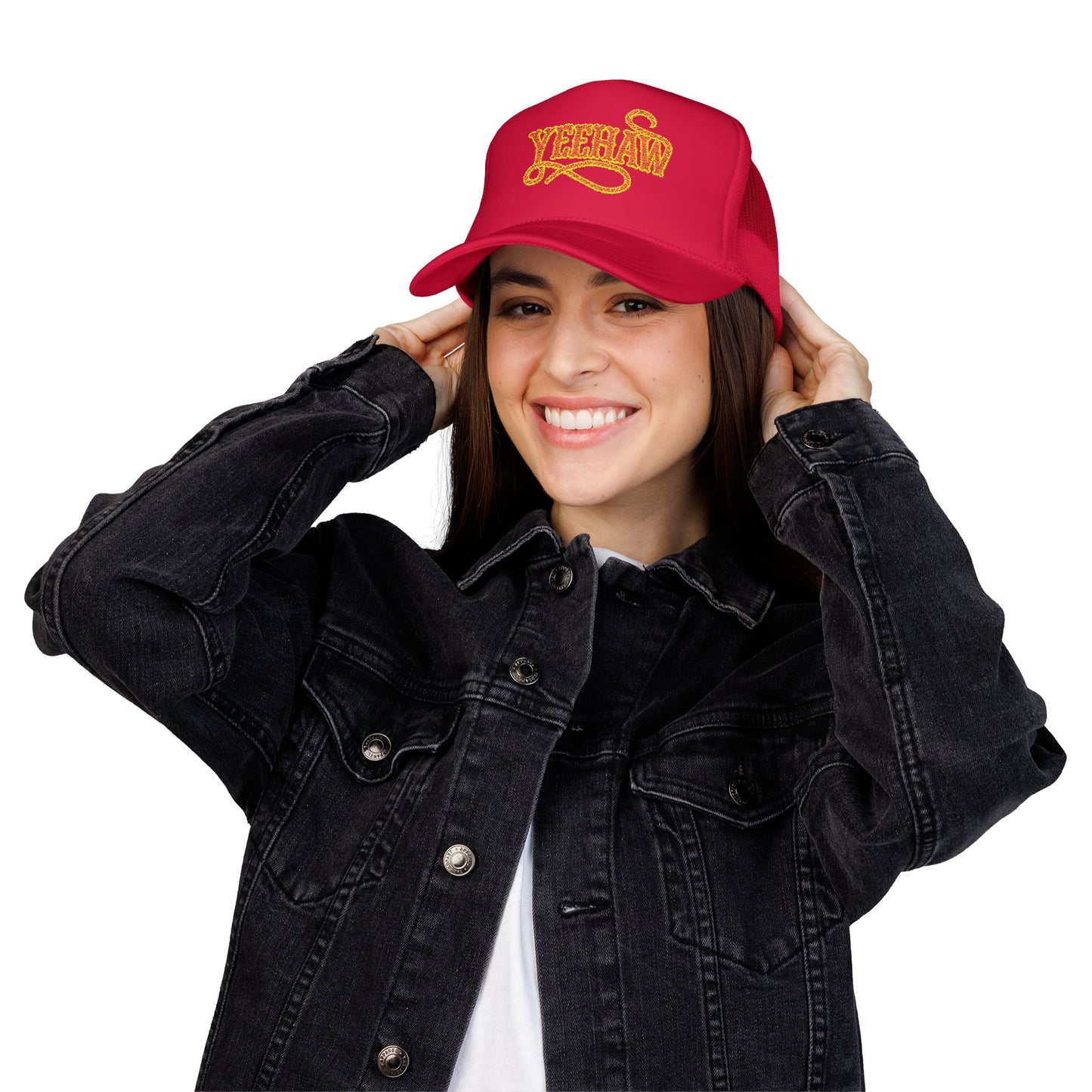 Yeehaw Trucker Hat – Pink & Yellow Embroidered Cap