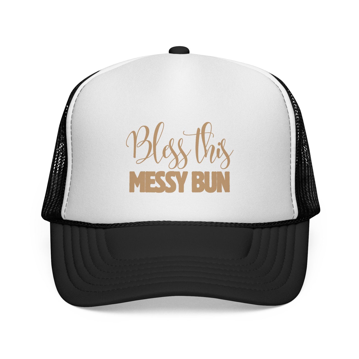 Bless This Messy Bun Foam Trucker Hat – Casual Fun Printed Design, Adjustable Fit