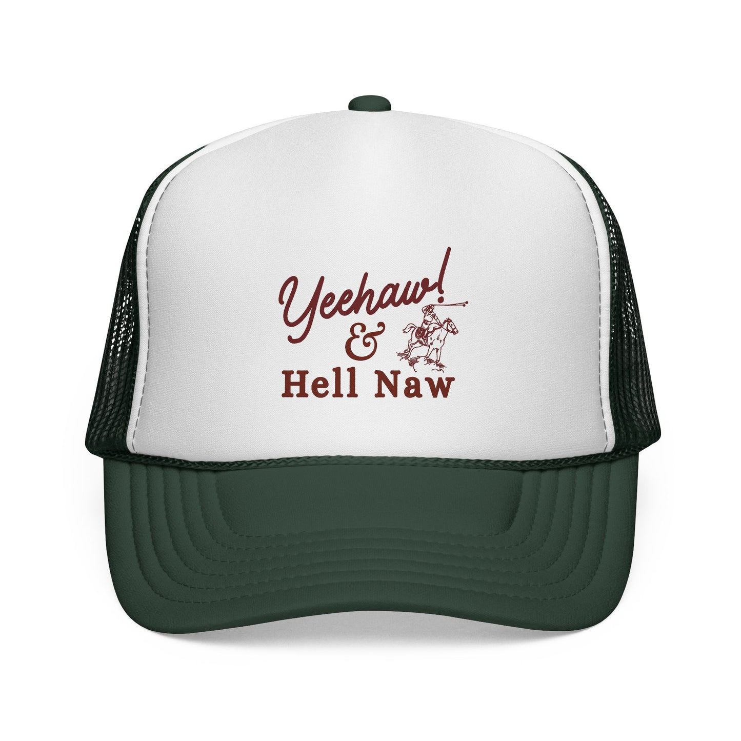 Yeehaw and Hell Naw Trucker Hat – Western Foam Cap with Lasso Horse Design