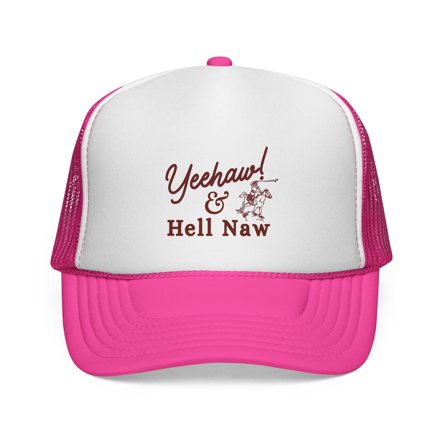Yeehaw and Hell Naw Trucker Hat – Western Foam Cap with Lasso Horse Design