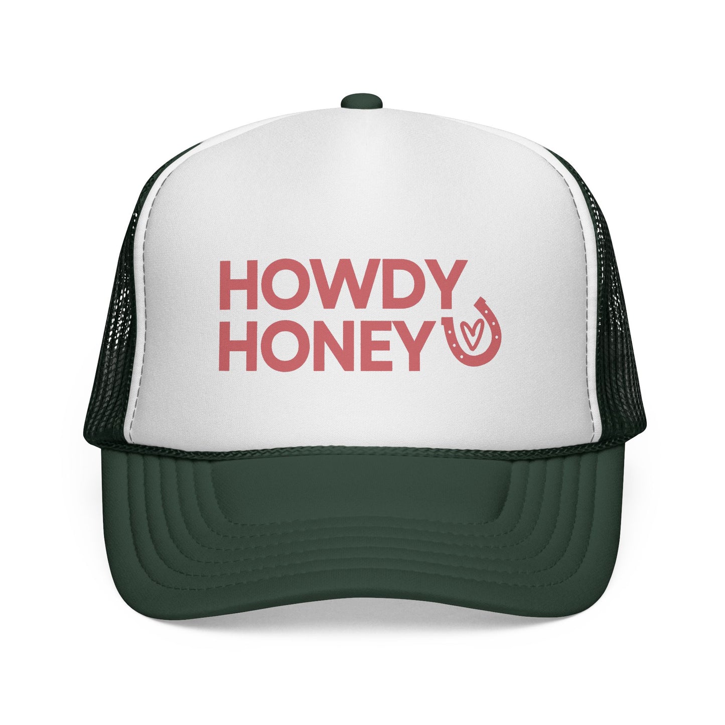 Howdy Honey Trucker Hat – Pink Design with Horseshoe & Heart, Adjustable Fit