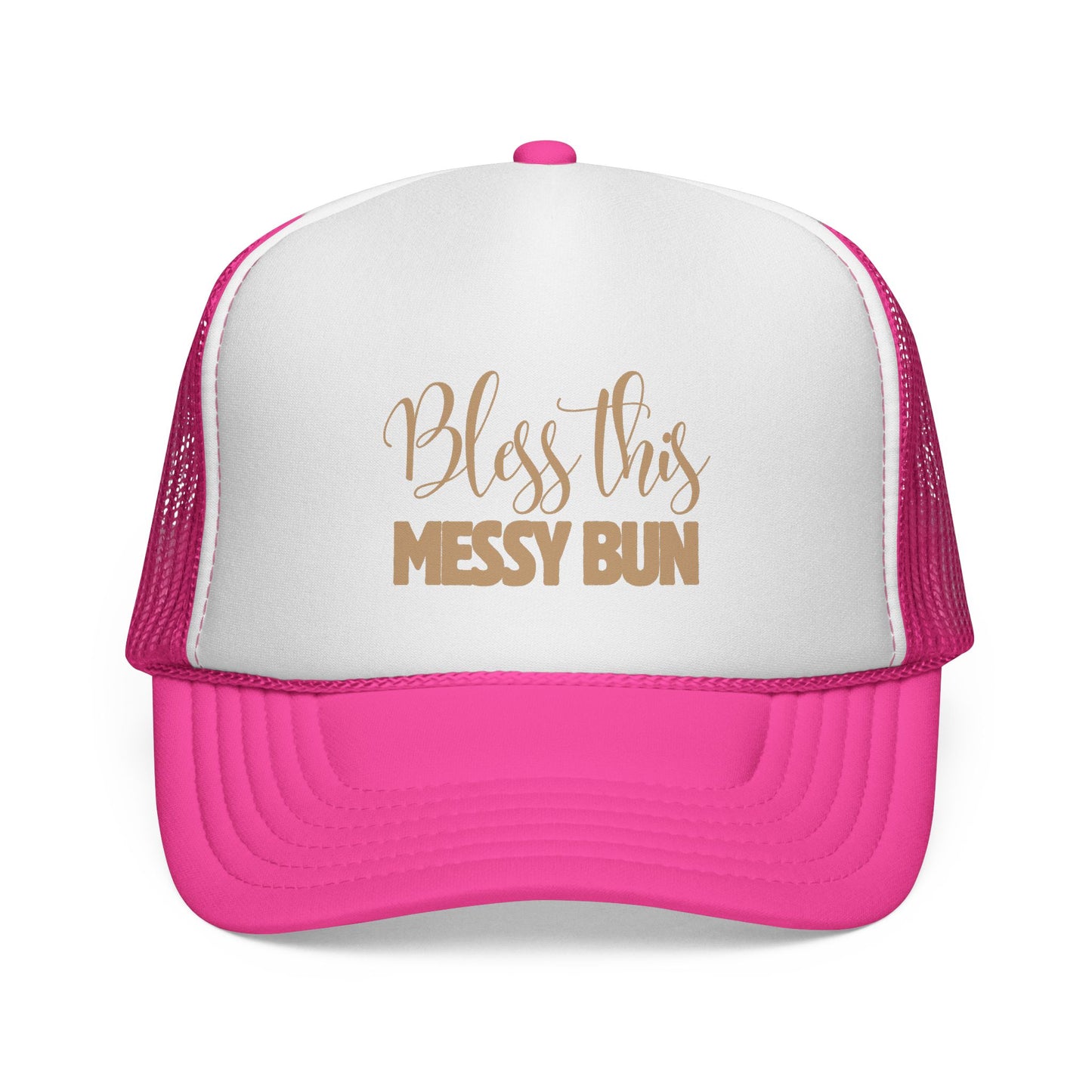 Bless This Messy Bun Foam Trucker Hat – Casual Fun Printed Design, Adjustable Fit