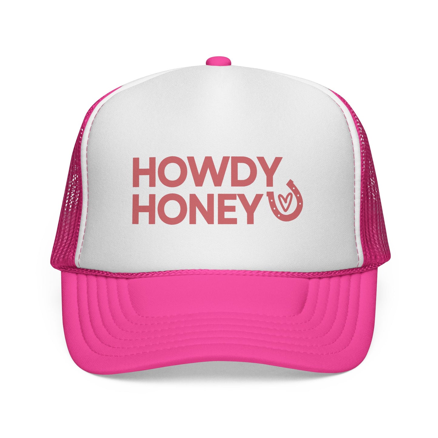 Howdy Honey Trucker Hat – Pink Design with Horseshoe & Heart, Adjustable Fit
