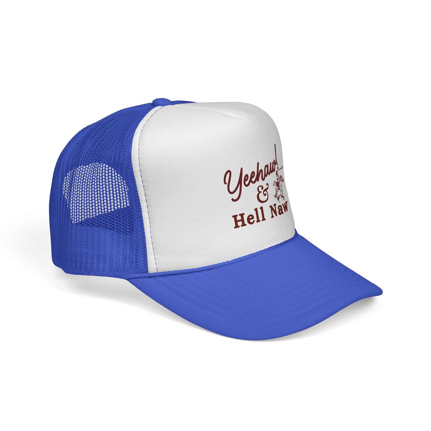 Yeehaw and Hell Naw Trucker Hat – Western Foam Cap with Lasso Horse Design