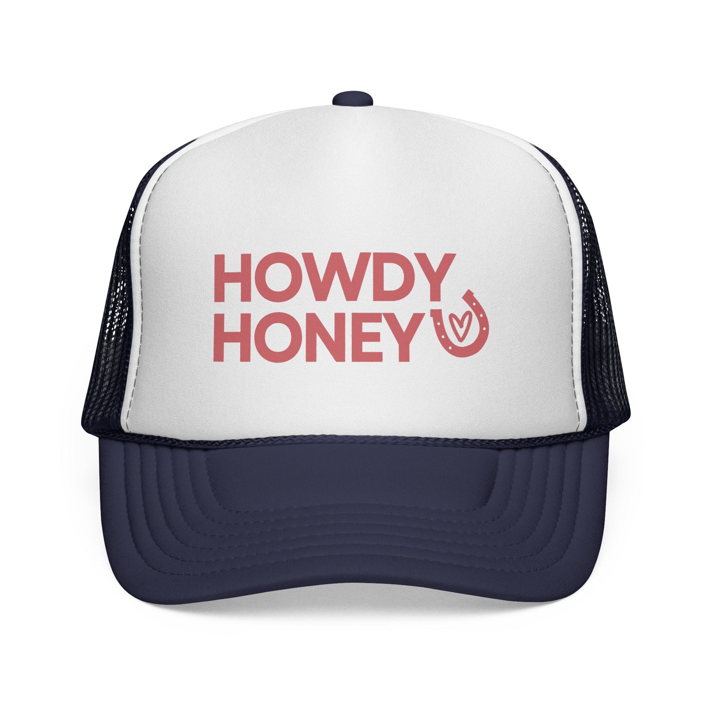 Howdy Honey Trucker Hat – Pink Design with Horseshoe & Heart, Adjustable Fit