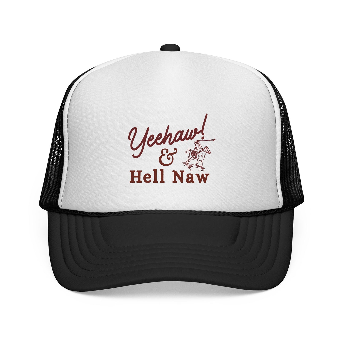 Yeehaw and Hell Naw Trucker Hat – Western Foam Cap with Lasso Horse Design