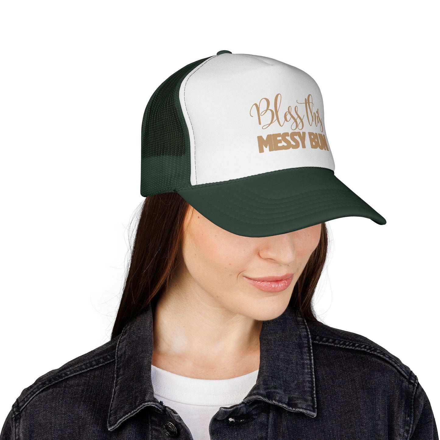 Bless This Messy Bun Foam Trucker Hat – Casual Fun Printed Design, Adjustable Fit