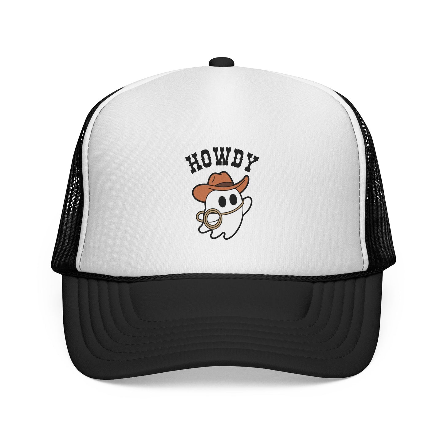 Howdy Ghost Trucker Hat | Western Cowboy Ghost with Lasso, Funny Halloween Cowgirl Hat