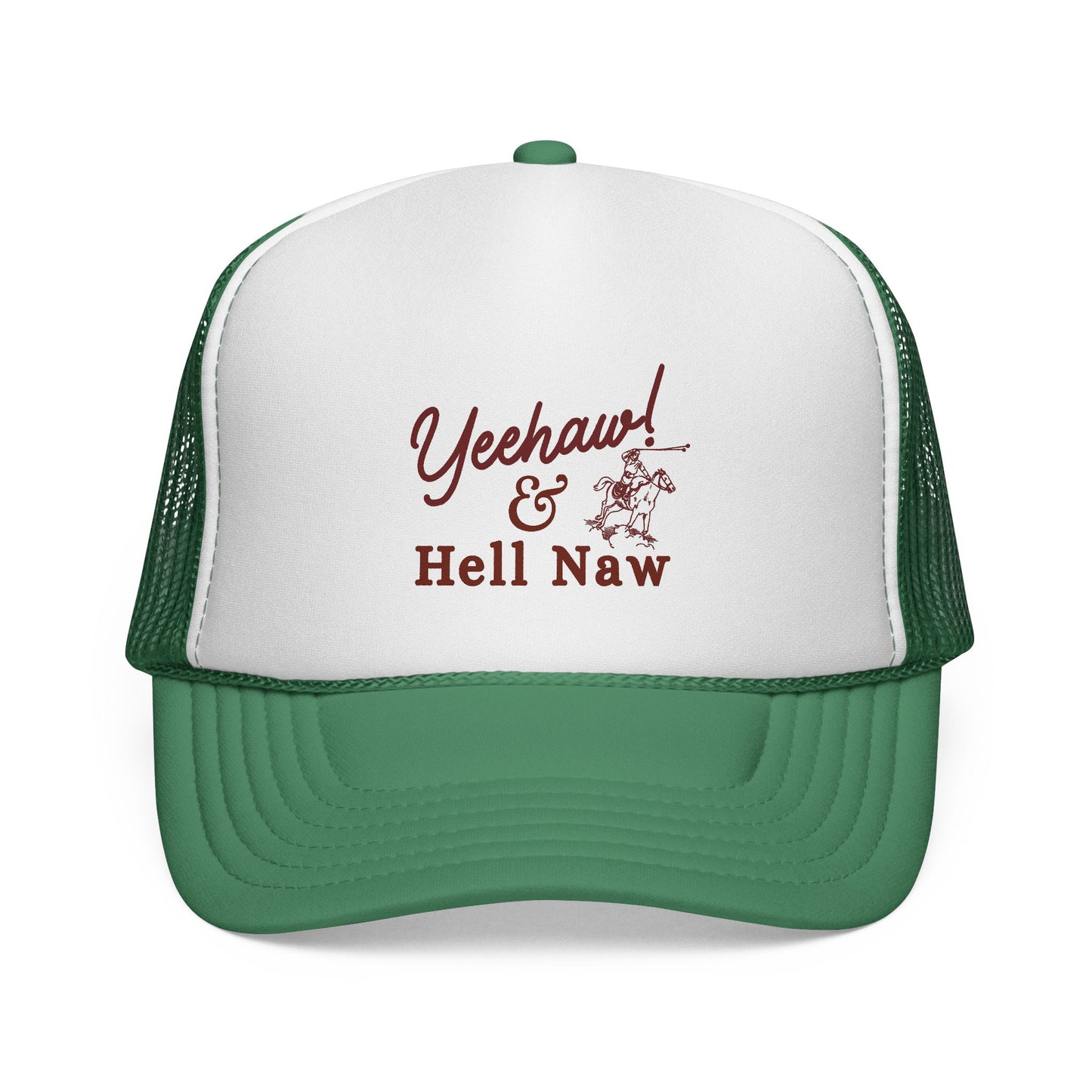 Yeehaw and Hell Naw Trucker Hat – Western Foam Cap with Lasso Horse Design