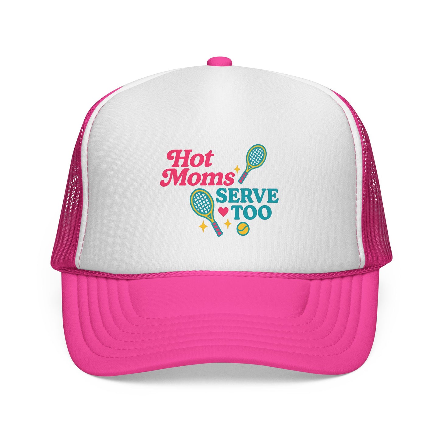 Hot Moms Serve Too Trucker Hat – Tennis Mom Foam Cap | Cute Tennis Hat for Women