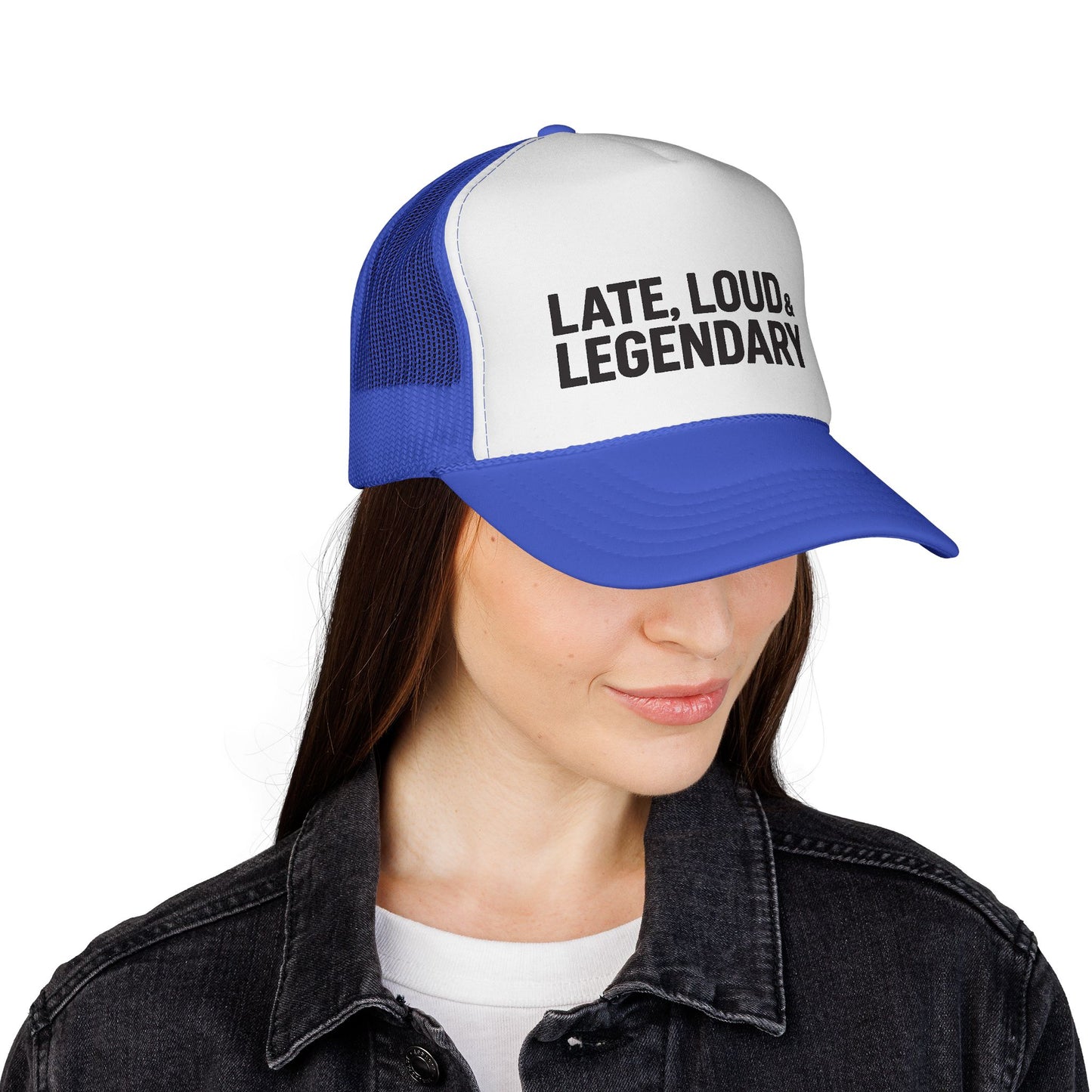Late, Loud & Legendary Trucker Hat – Funny Foam Mesh Hat for College Guys, Young Dads, & Party People