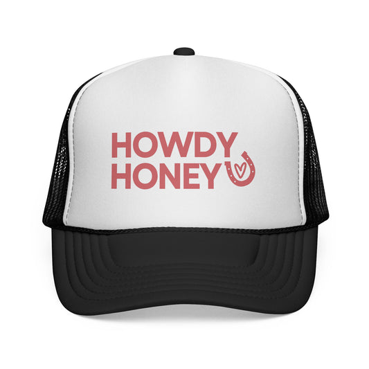 Howdy Honey Trucker Hat – Pink Design with Horseshoe & Heart, Adjustable Fit