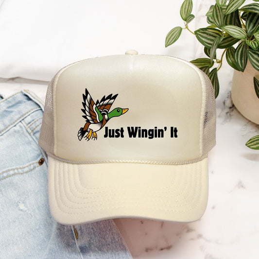 Just Winging It Foam Trucker Hat Funny Hunting Hat for Him Dad Hat Tan Hunting Season Hat Dove Season Gift