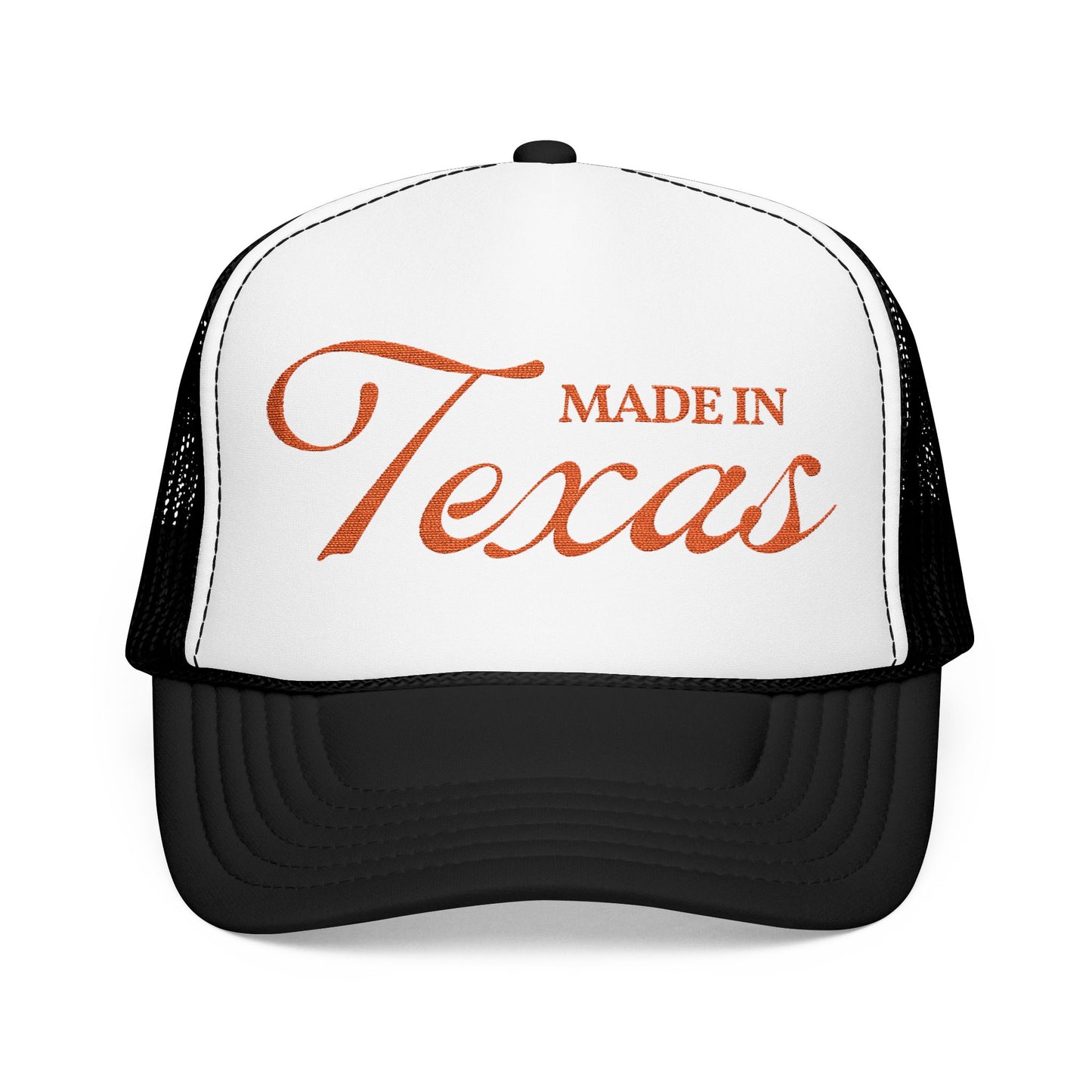 Trucker hat with 'Made in Texas' text on a white background