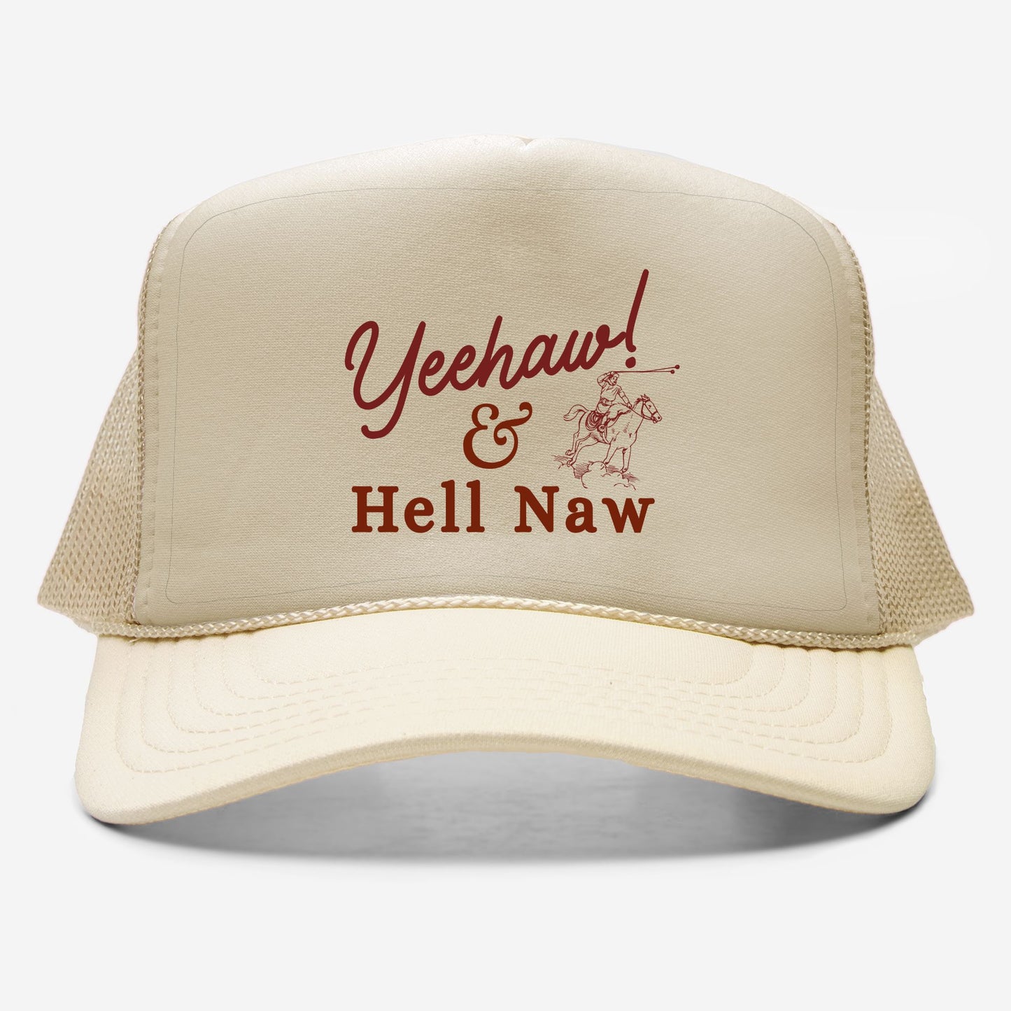 Yeehaw & Hell Naw Western Trucker Hat with Lasso Horse Rodeo Design Graphic