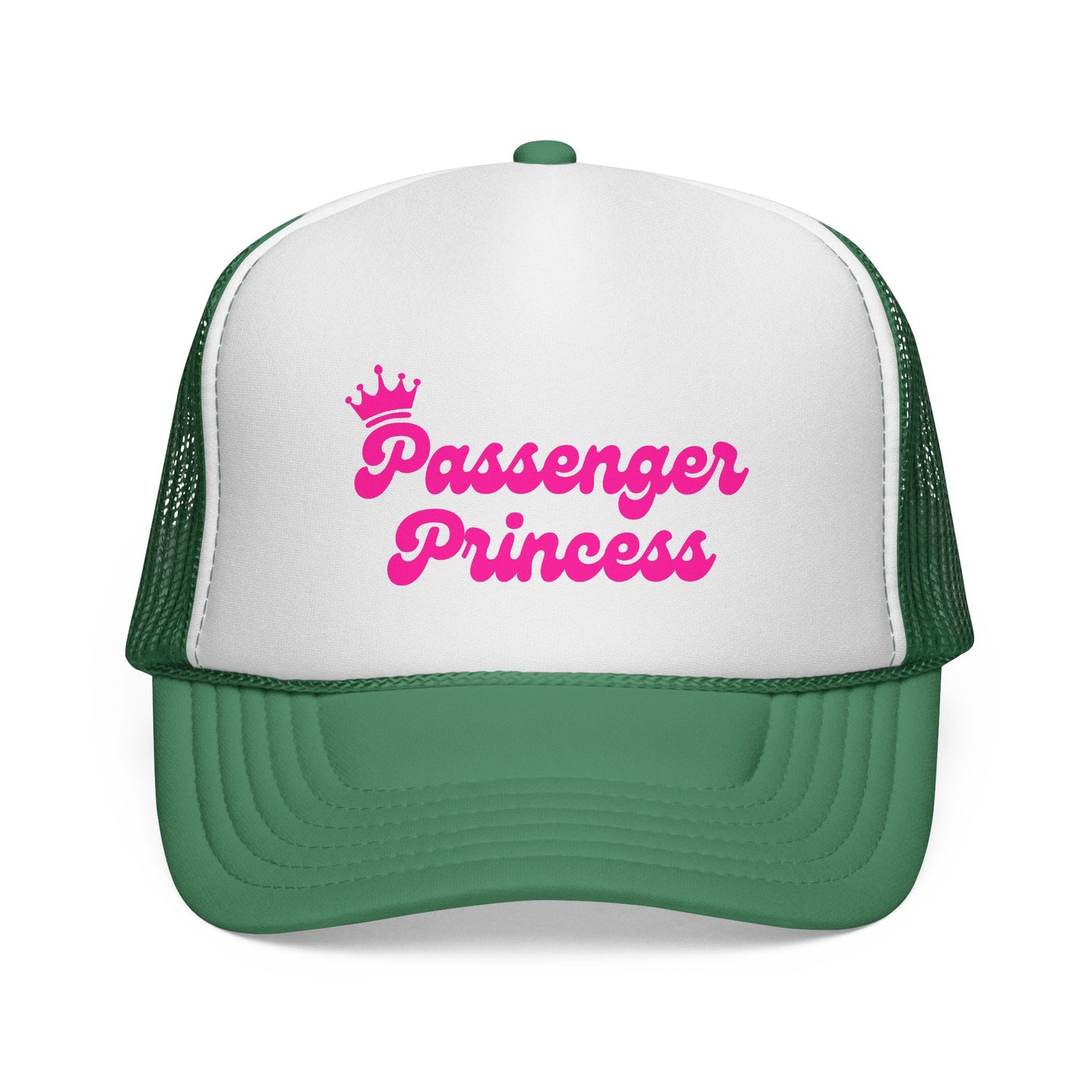 Green and white cap with 'Passenger Princess' text on a white background
