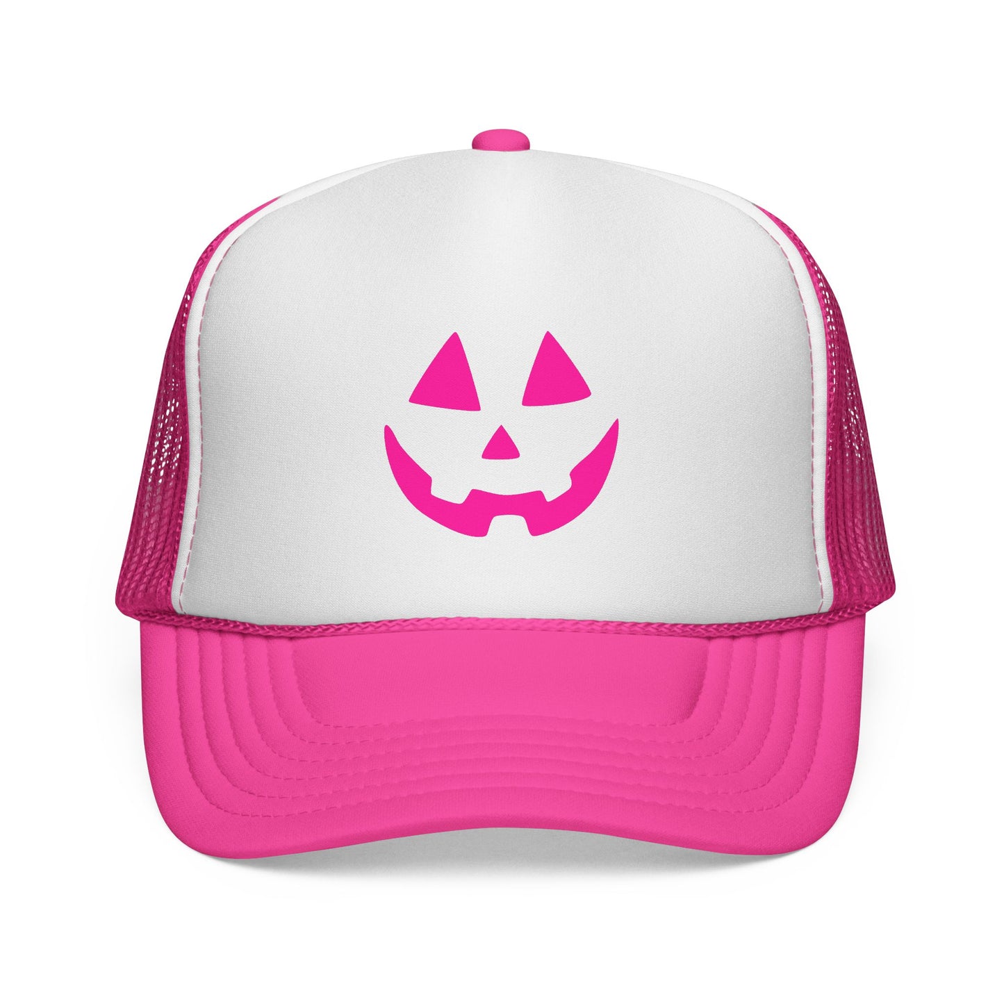 Jack O Lantern Trucker Hat Pink Halloween Hat for Her Fun Fall Style for Halloween Party Pumpkin Face Hat