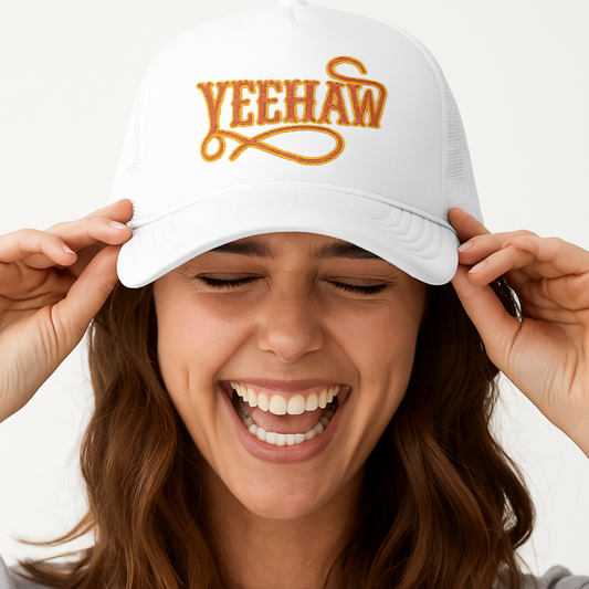 Yeehaw Trucker Hat – Pink & Yellow Embroidered Cap