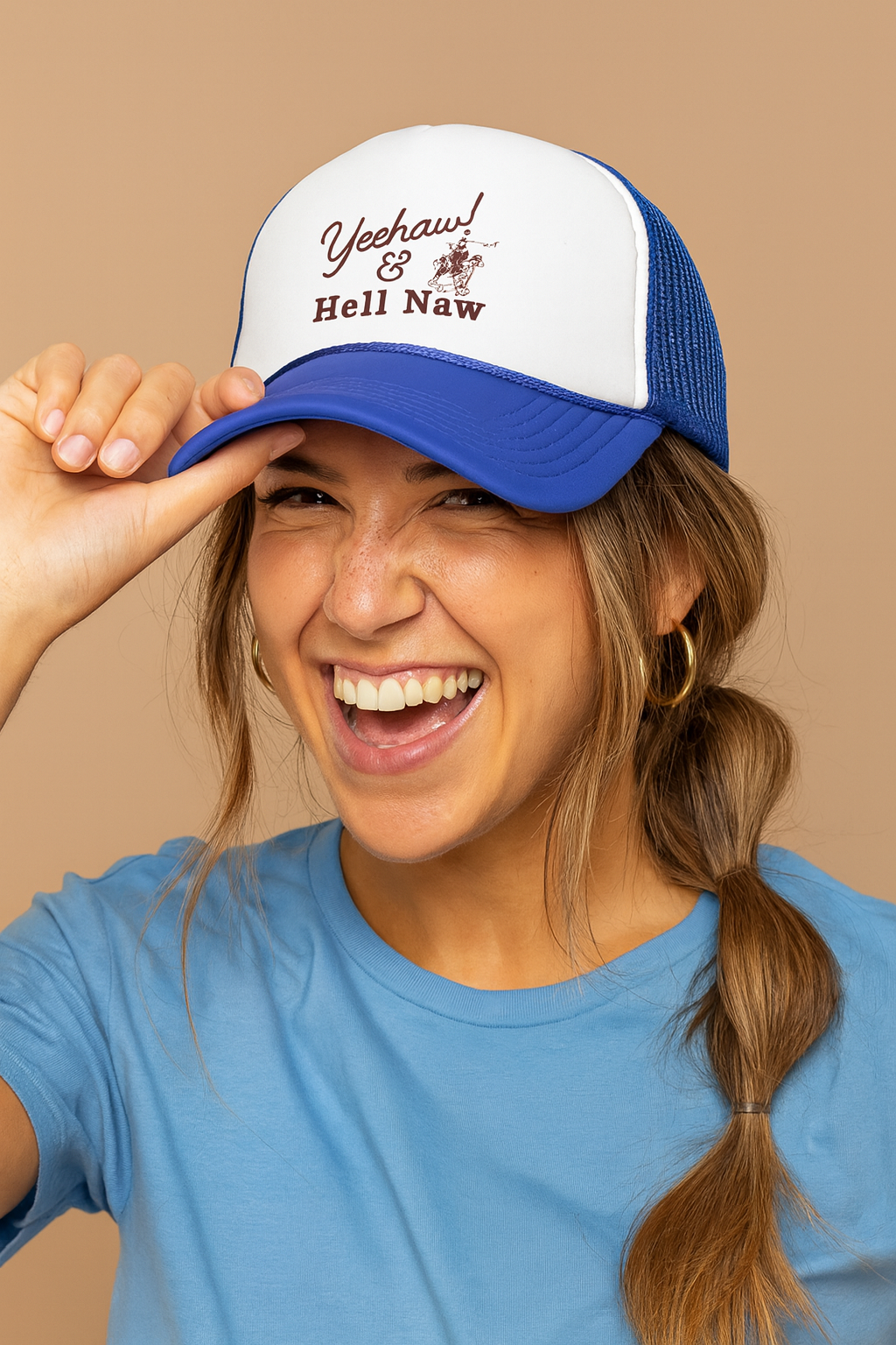 Yeehaw and Hell Naw Trucker Hat – Western Foam Cap with Lasso Horse Design